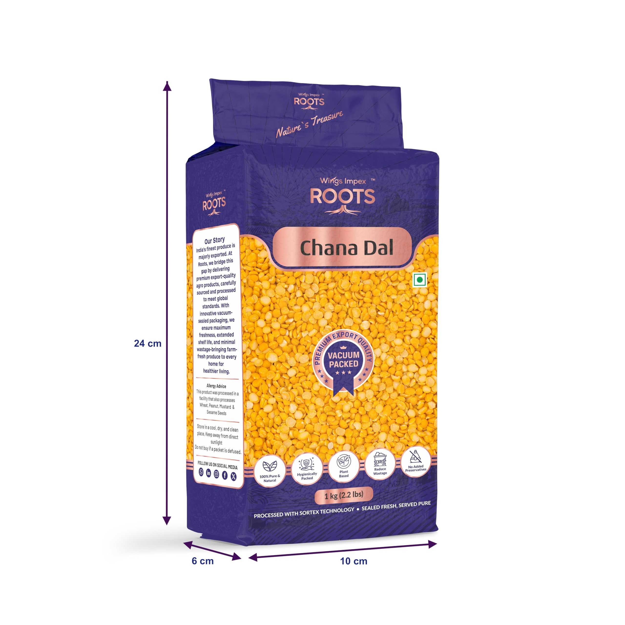 Roots Chana Dal 1 kg | Premium Export Quality | Unpolished | Pesticides Free | Preservatives Free | 100% Pure & Natural | Hygienically Vacuum Packed - Image 4 thumbnail