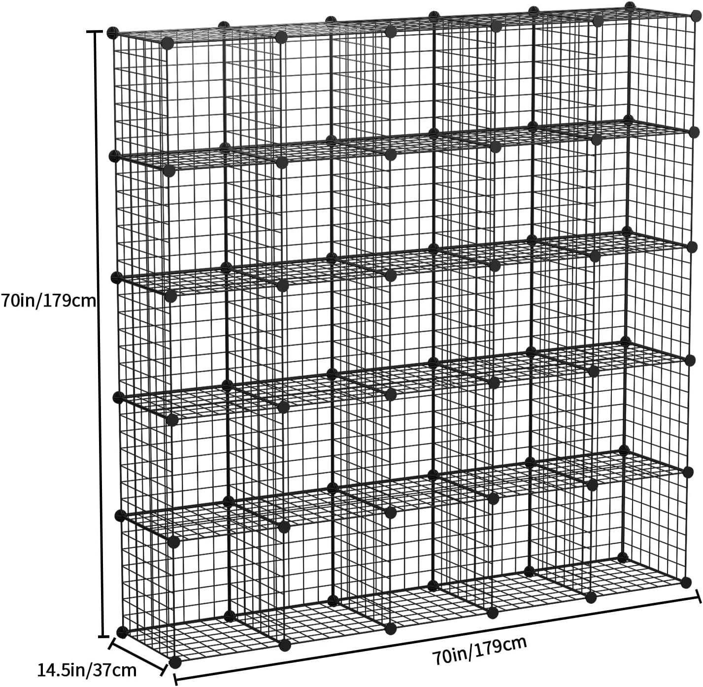 KOUSI 14"x14" Wire Cube Storage, Metal Grid Organizer, 25-Cube Modular Shelving Unit, Stackable Bookcase, Ideal for Living Room, Bedroom, Office, Garage