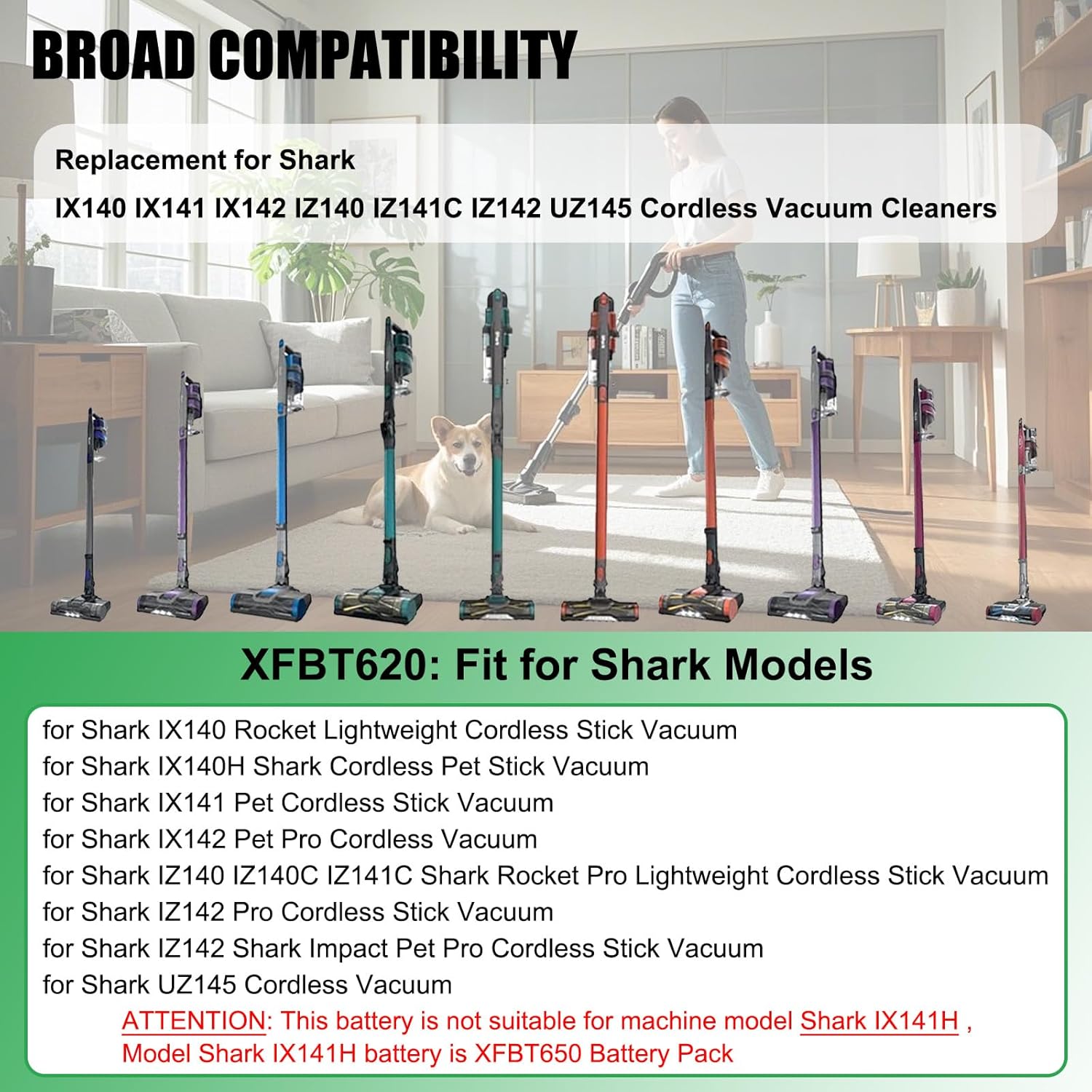 XFBT620 Lithium Ion Battery Replacement for Shark Cordless Vacuum IX140 IX141 IX142 IZ140 IZ140C IZ141C IZ142 UZ145 WZ140 WZ240 WZ250 Series 21.6V 41Wh 1900mAh