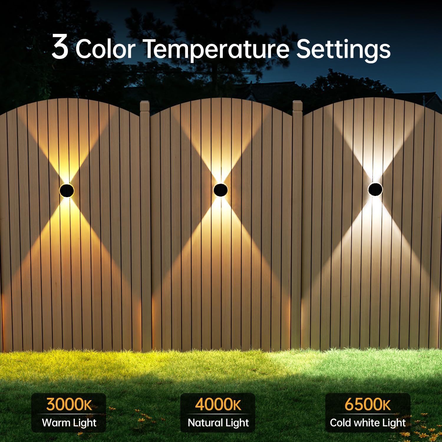 Ellasay Solar Fence Lights Outdoor: 360° Circular Lighting Solar Powered Wall Lights 12 Hours Long Runtime Up and Down Waterproof IP65 & 3 Modes High Brightness LED Focus Lens for Fence/Yard - 6 Pack