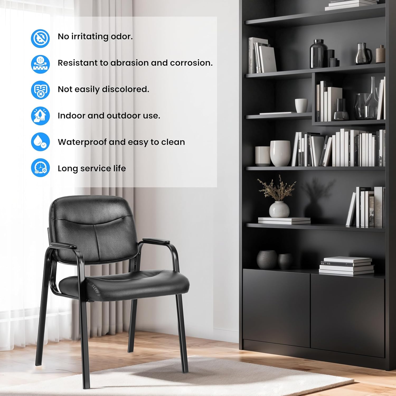 Simple Deluxe Waiting Room Guest Chair No Wheels Set of 2 with Padded Arm Rest, Conference Guests Chairs for Reception, Meeting, Lobby, Home Dining, Desk Table Side, 1 Pack
