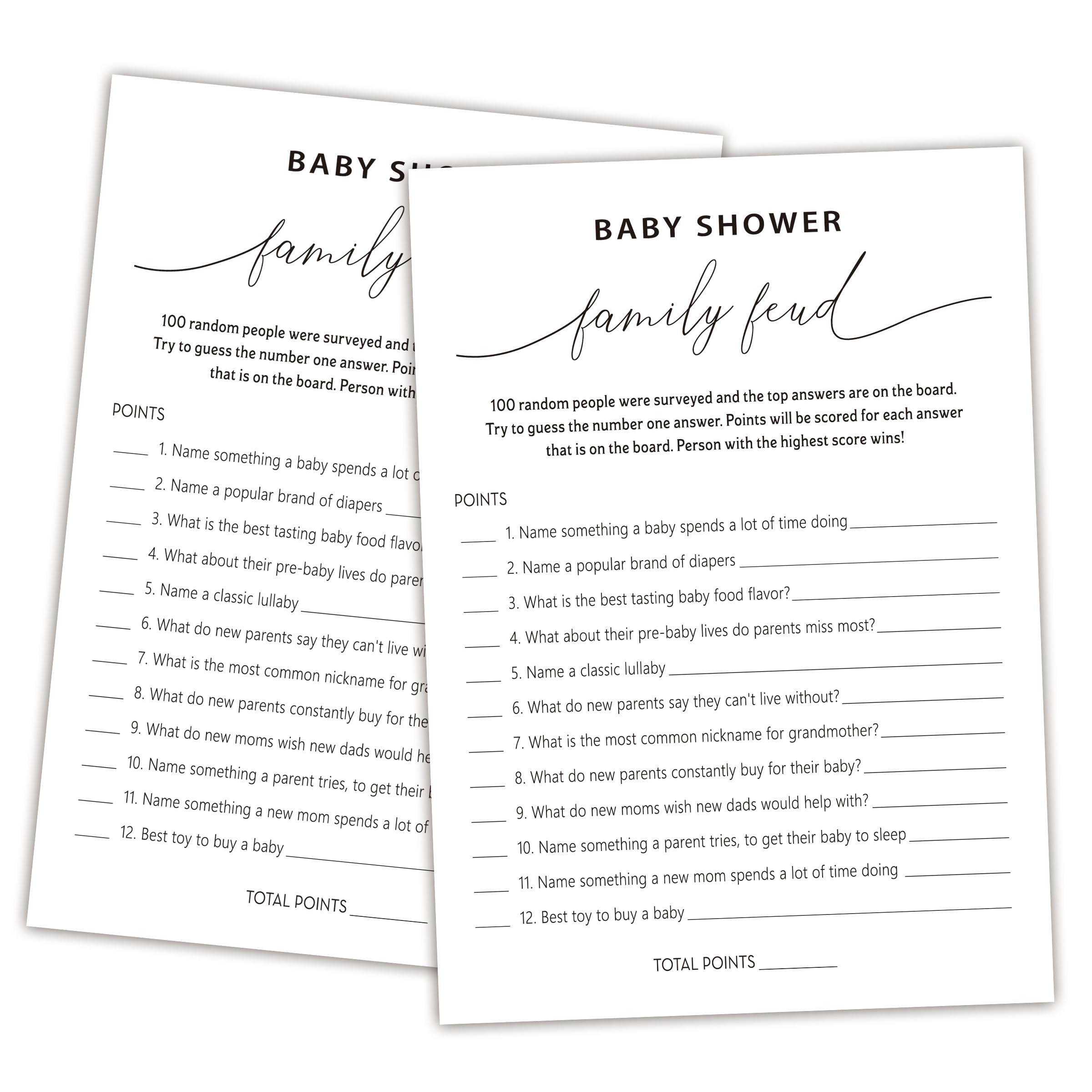 Family Feud Baby Shower Game - Pack of 30 Cards, Answer Key, Gender Neutral Decorations, Game Supplies