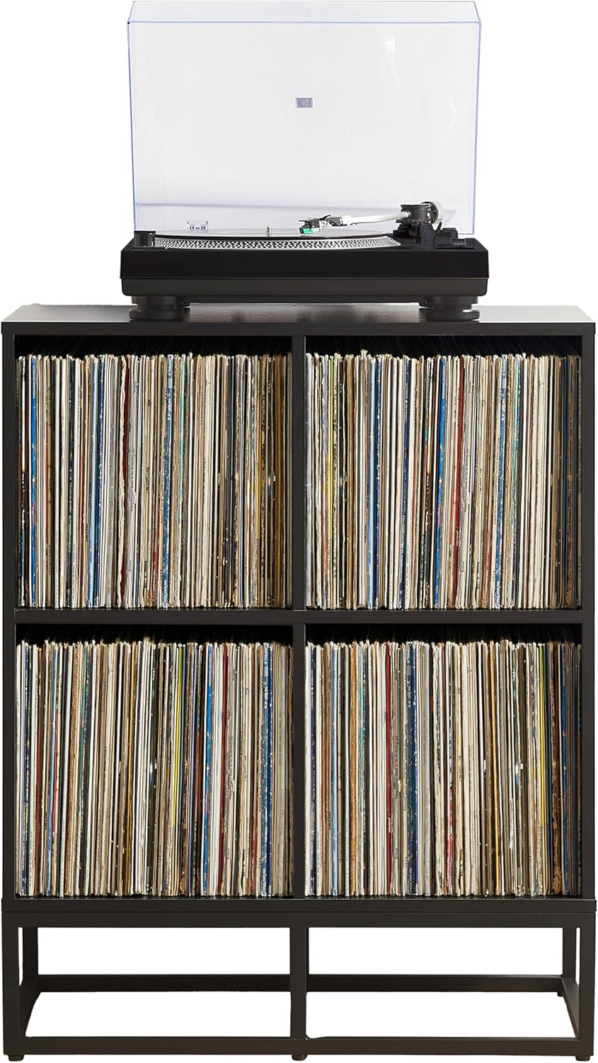 Crosley Furniture Enzo – Estantería de almacenamiento para discos de vinilo y soporte para jugadores, color negro