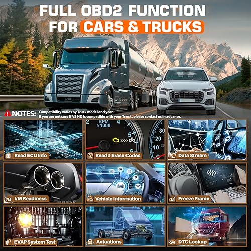 Miniatura 6 de ANCEL V5 HD - Escáner de camión resistente, herramienta de diagnóstico diésel bidireccional Elite 2024, codificación ECU, más de 40 reinicios,