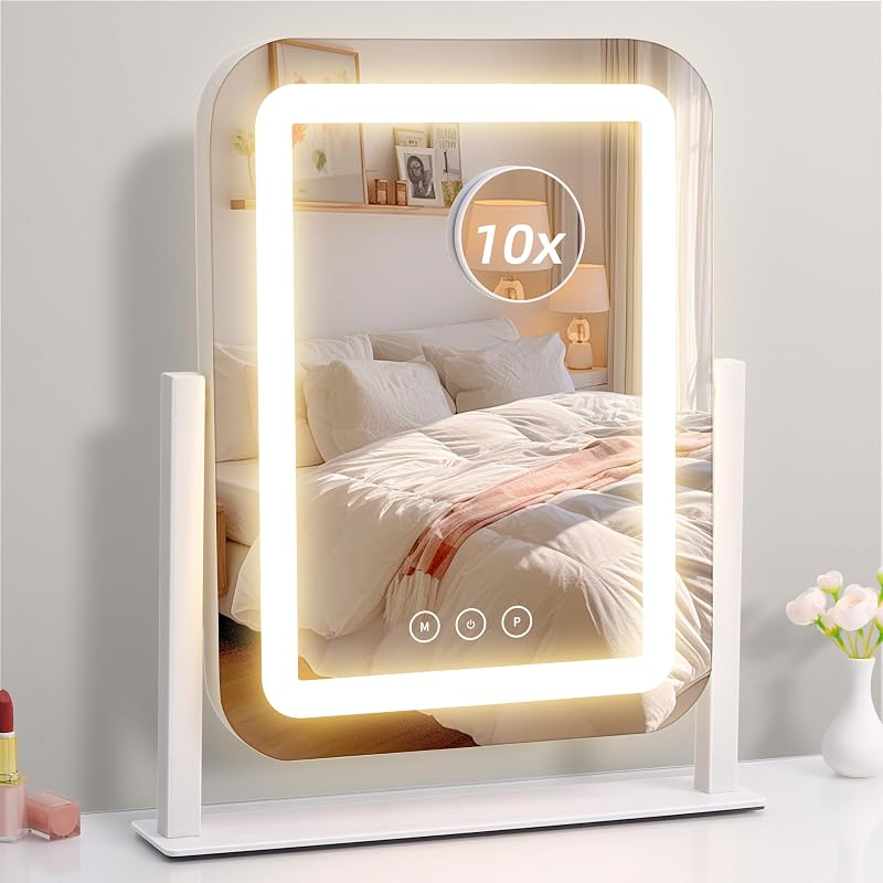 Espelho para maquiagem Shinerva com luzes LED, controle touch e 3 modos de cor, 30,48 cm x 35,31 cm