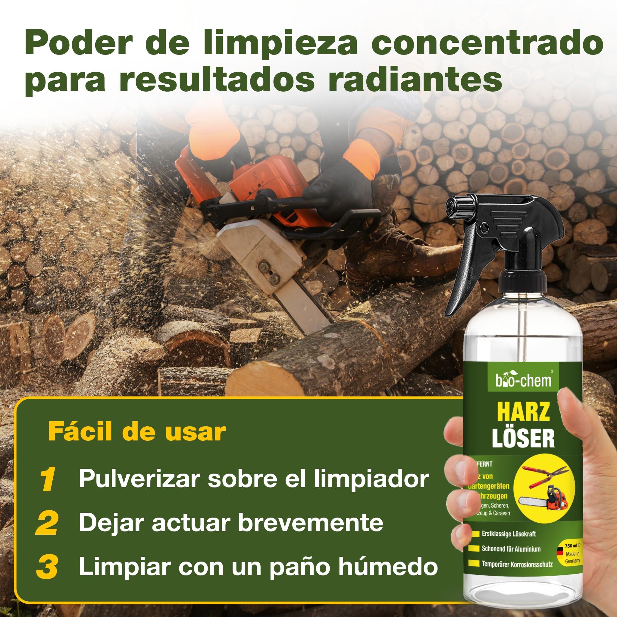 Bio-Chem Limpiador de Resina Natural 5L | Producto de cuidado para cortasetos, motosierras y herramientas de jardín - Fórmula alta eficacia – Spray antiincrustaciones