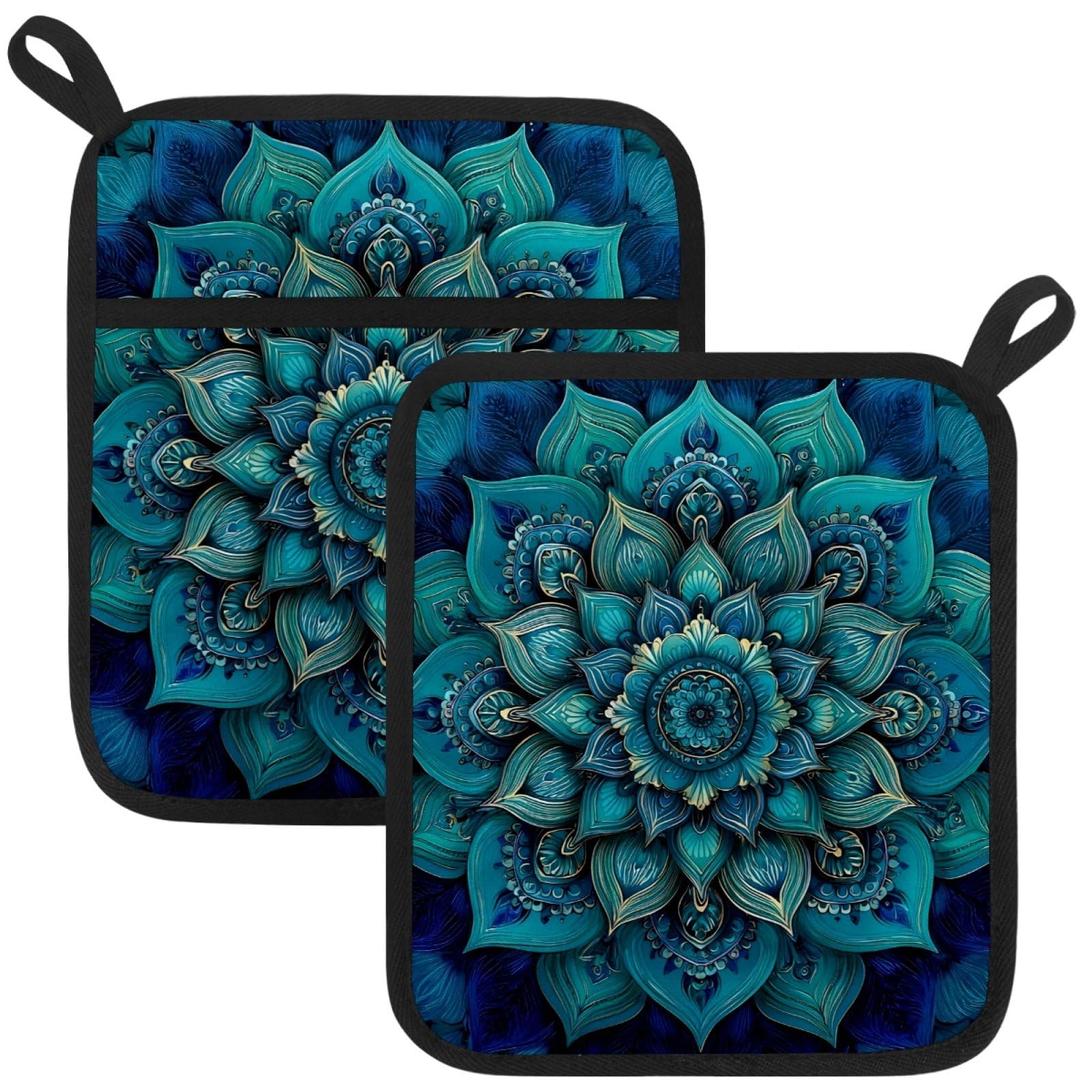 VAPOKF Green Mandala Kitchen Hot Pot Holder, Pot Holders Heat Resistant Pot Holder with Pocket Heat Resistant Trivets for Hot Pans Cotton Pot Mitts for Kitchen Cooking Baking
