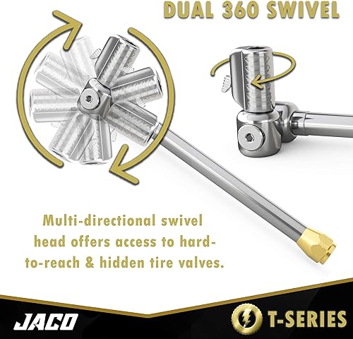 Miniatura 5 de JACO Superior Products FlowPro - Medidor de inflado de neumáticos (100 PSI) con portabrocas de aire Dually Lightning serie T (kit de paquetes)