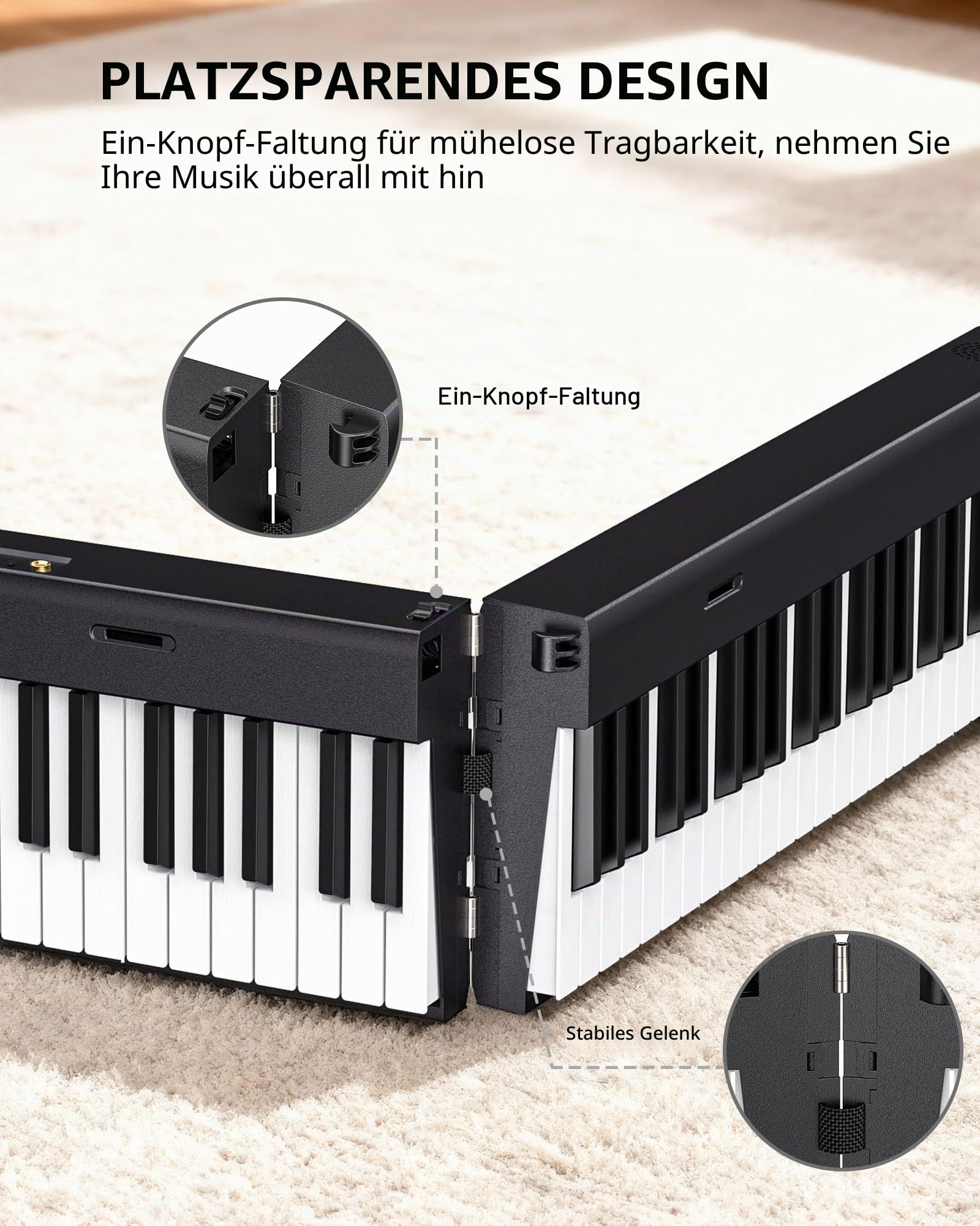 LEKATO 88 Tasten Faltbares Elektronisches Keyboard Piano mit Anschlagdynamik, wiederaufladbar, Bluetooth-MIDI, Standardgröße Tasten, für Anfänger/Musikliebhaber/Kind