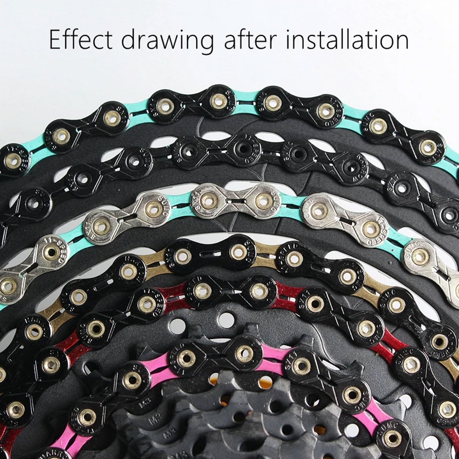 Cadena de Bicicleta, Cadena de Bicicleta de 11 velocidades con Revestimiento de Diamante, Cadena Ultraligera 116L de Colores Apta for Bicicletas de montaña y de Carretera.
