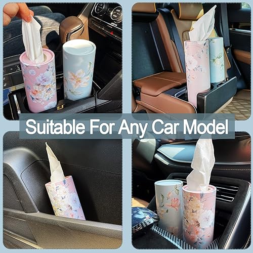 Miniatura 7 de Pañuelo para automóvil, paquete de 4 cajas de pañuelos cilíndricos, soporte para pañuelos de automóvil con pañuelos faciales a granel, caja de