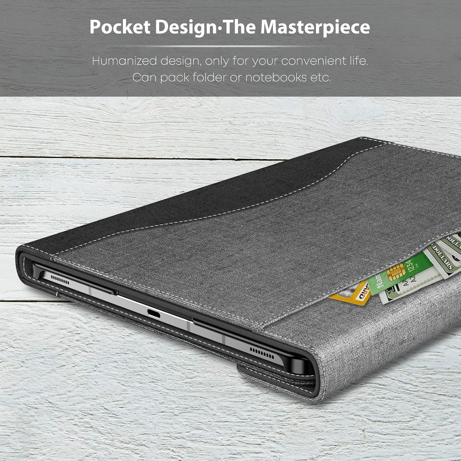 INFILAND Galaxy Tab S8+/ S8 Plus/ S7+/ S7 Plus Case, Multi-Angle Business Folio Cover Built in Pocket Fit Samsung Galaxy Tab S8+/ S7+ SM-X800/X806/T970/T975/T976 Tablet [Auto Wake/Sleep], Gray