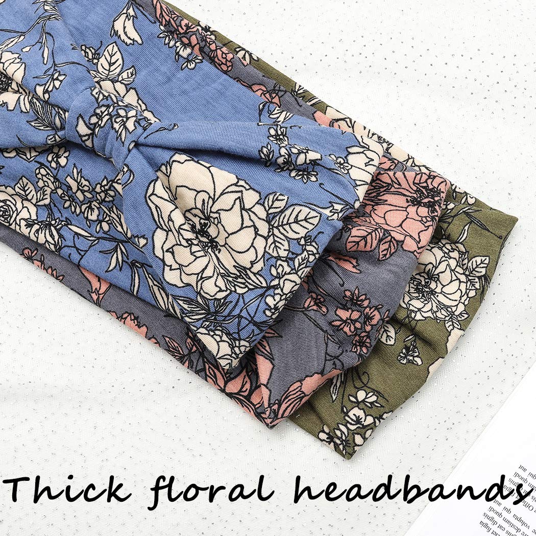 Aceorna Boho Bandeau Headbands Wide Knot Hair Scarf Floral Printed Hair Band Elastic Turban Thick Head Wrap Stretch Fabric Cotton Head Bands Thick Fashion Hair Accessories for Women Pack of 3 (Boho) : Beauty & Personal Care