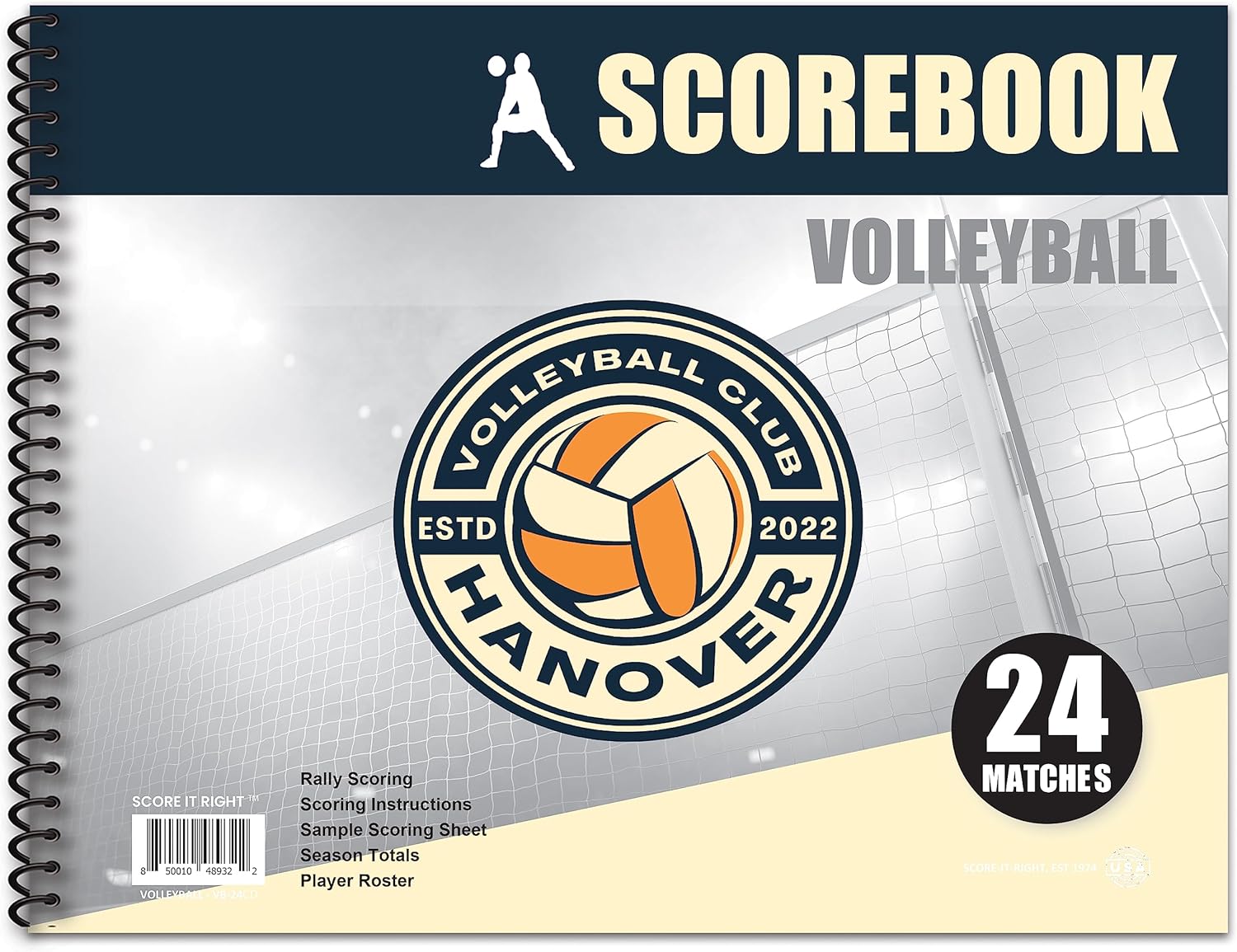 Score It Right Team Customized Volleyball Scorebook – 24 Match Spiral Volleyball Scorebook with Season Totals and Team Roster Sheet – Premium Paper Volleyball Score Sheet for Rally Scoring
