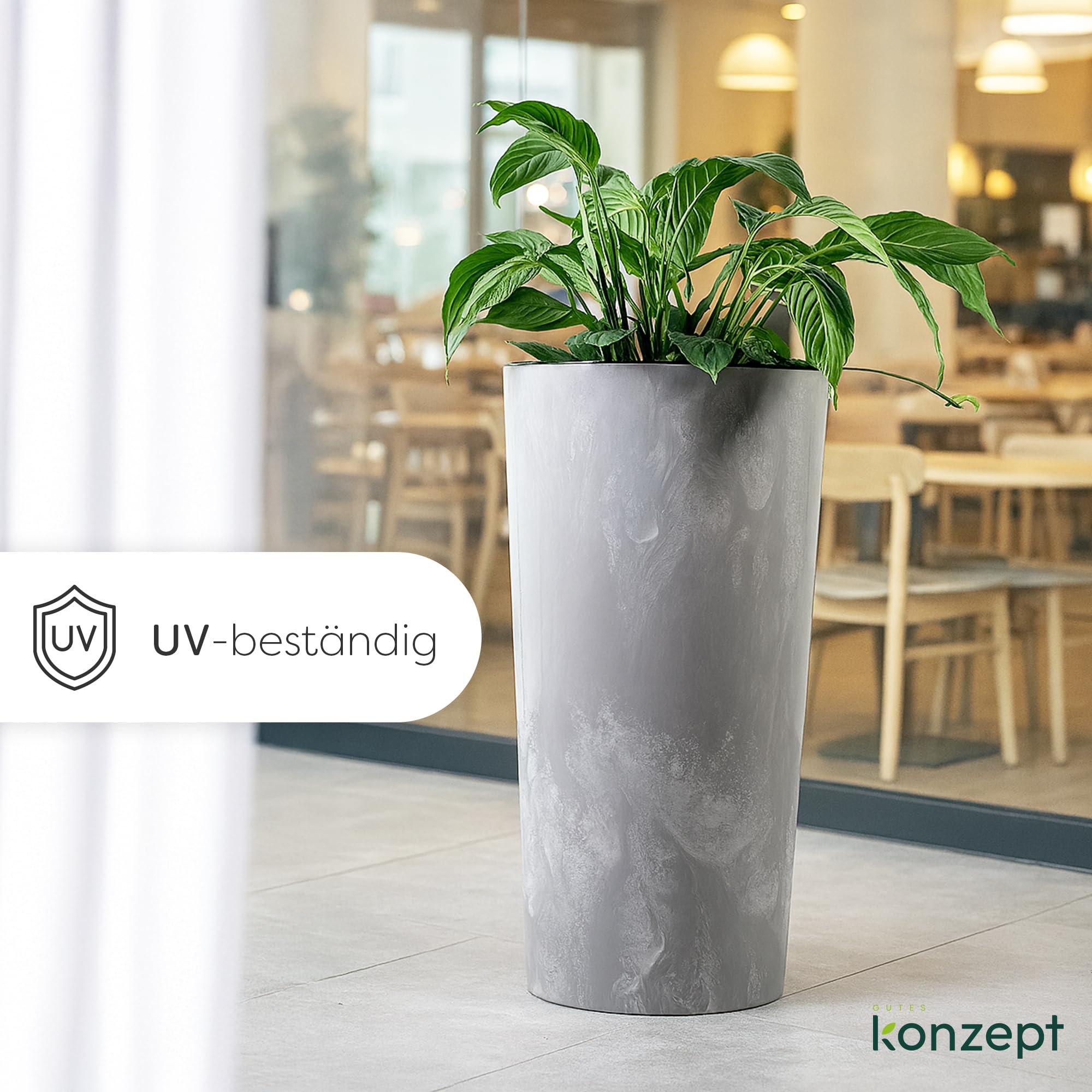 KONZEPT Blumentopf mit Einsatz – Hoch 75cm – in Beton Optik, für Außenbereich, wetterfest, UV-beständig, ECO-Kunststoff, ideal für Garten, Balkon, Terrasse