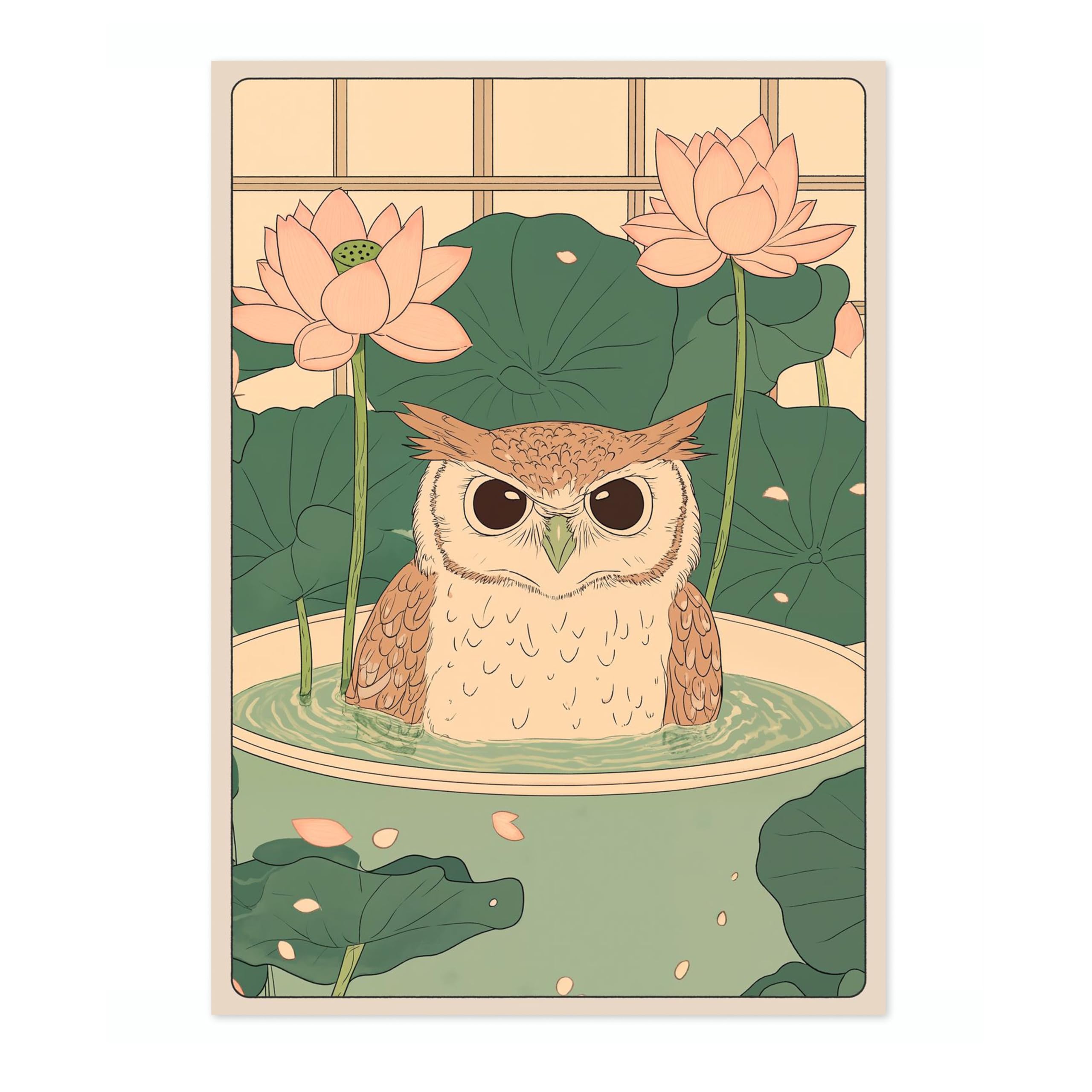 Owl Bath Anime Animal Poster, Funny Bathroom Wall Art Print, Manga, Bathroom Wall Art, Toilet Decor, A4 (Print Only) - 29.7x21cm — image 1