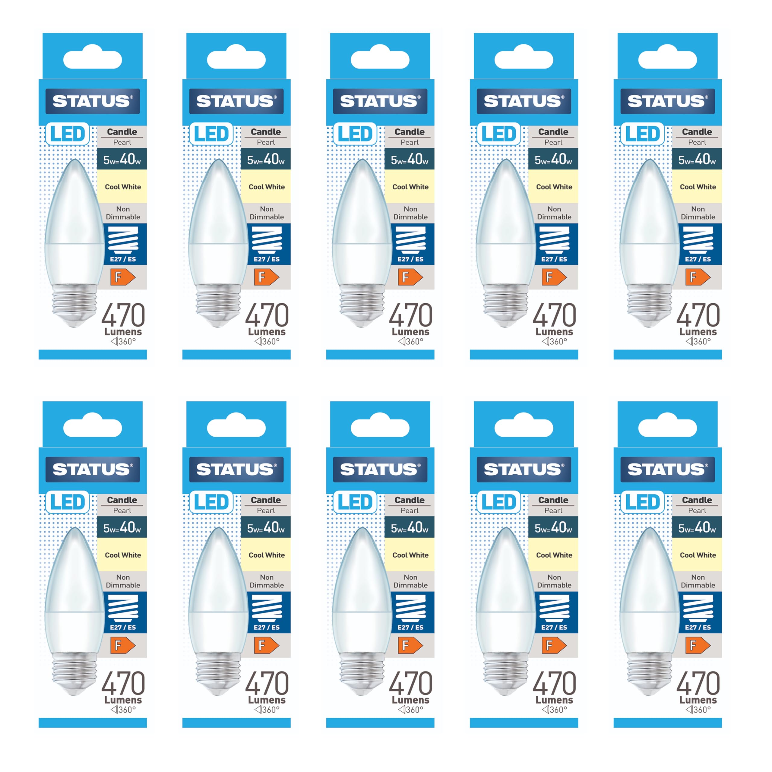 Status 5w = 40w = 470 lumens LED - Candle - E27 - PA - Pearl - Cool White - 1 pk Box - in White CDU