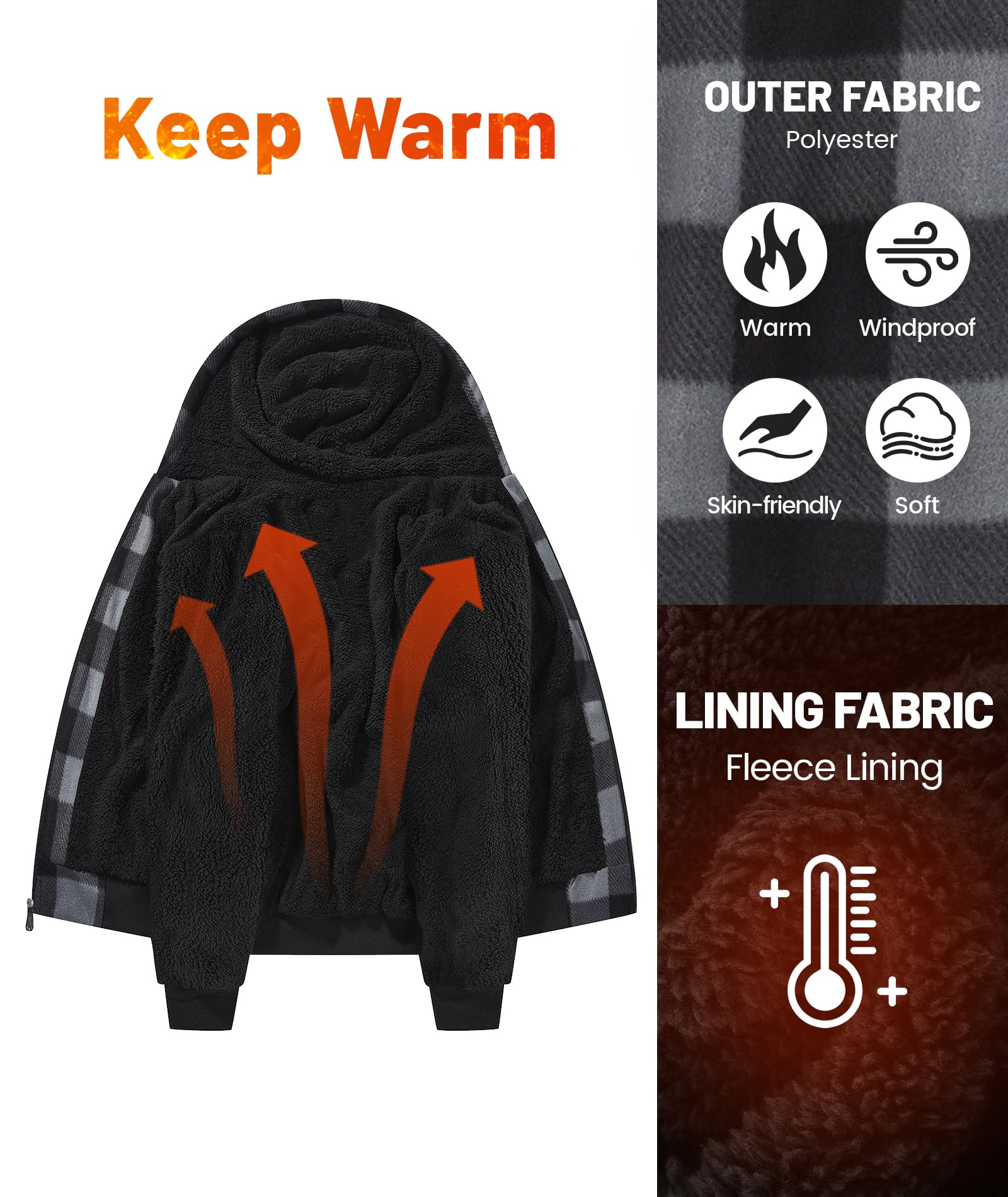 geeksport geeksport geeksport geeksport Felpa da Uomo con Cappuccio e Full Zip Fleece Hoodies for Men Sportive Inverno