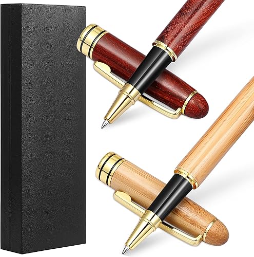 Miniatura 1 de Zonon 2 bolígrafos de madera de bambú hechos a mano con 4 recambios de bolígrafo negro y 1 caja de regalo para Navidad, Día del Padre, San Valentín,