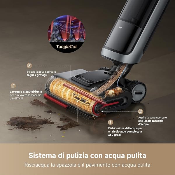 DREAME H15 Pro Heat Aspirapolvere Lavapavimenti, Lavaggio 85 °C, Braccio Robotico IA GapFree, RGB, Aspirazione 22.000 Pa, 0 Grovigli,Lavaggio Spazzola 100 °C,Asciugatura 5 Min 90 °C,Navigazione e App - 4
