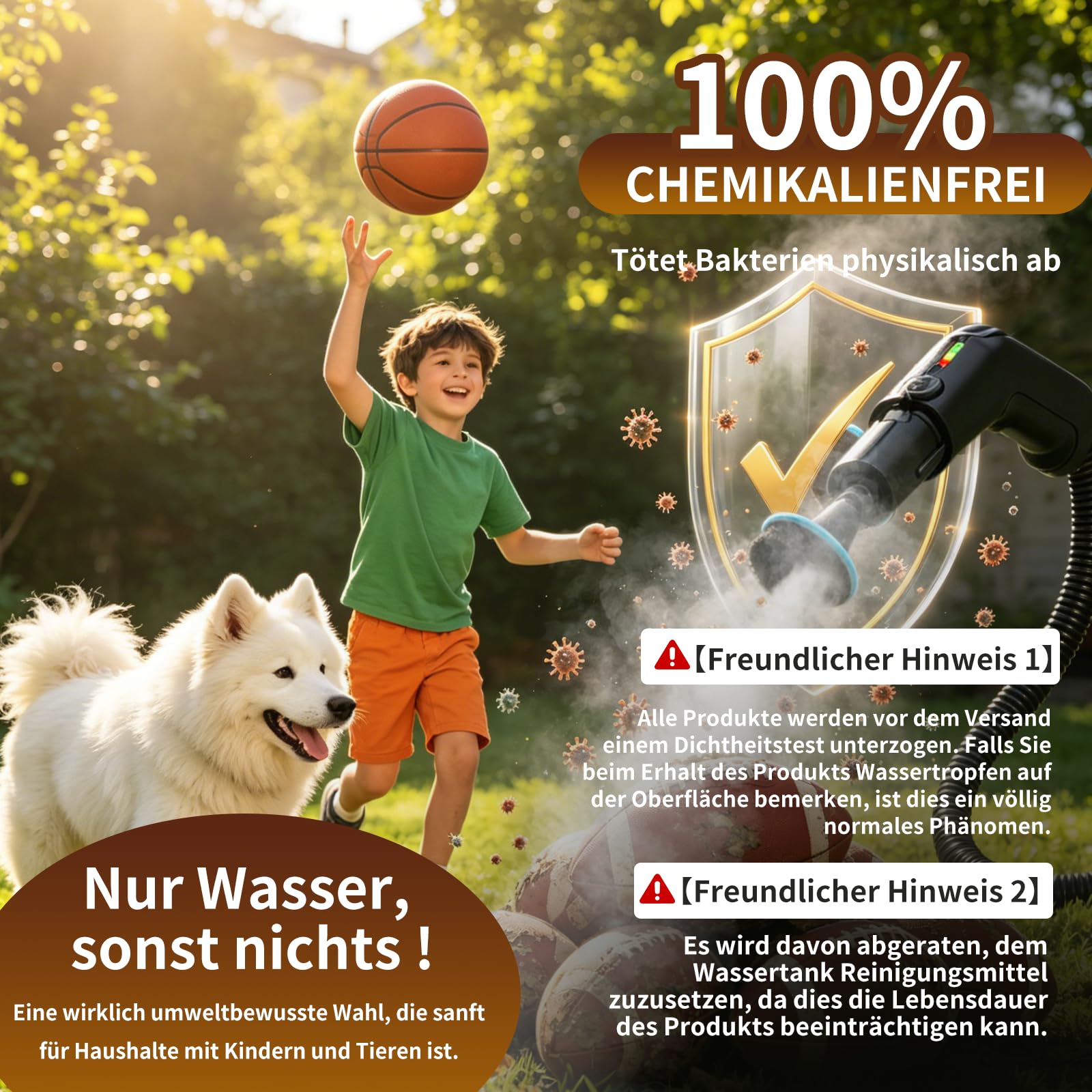 Dampfreiniger Handgerät, 2500W Handdampfreiniger mit Stufengriff, 8 Düsen, 1,8L Tank, 3 Dampfstufen, 4 BAR Hochdruck, 15S Heizzeit 105℃, Tragbarer Dampfreiniger für Auto Küche Bad Polster BBQ