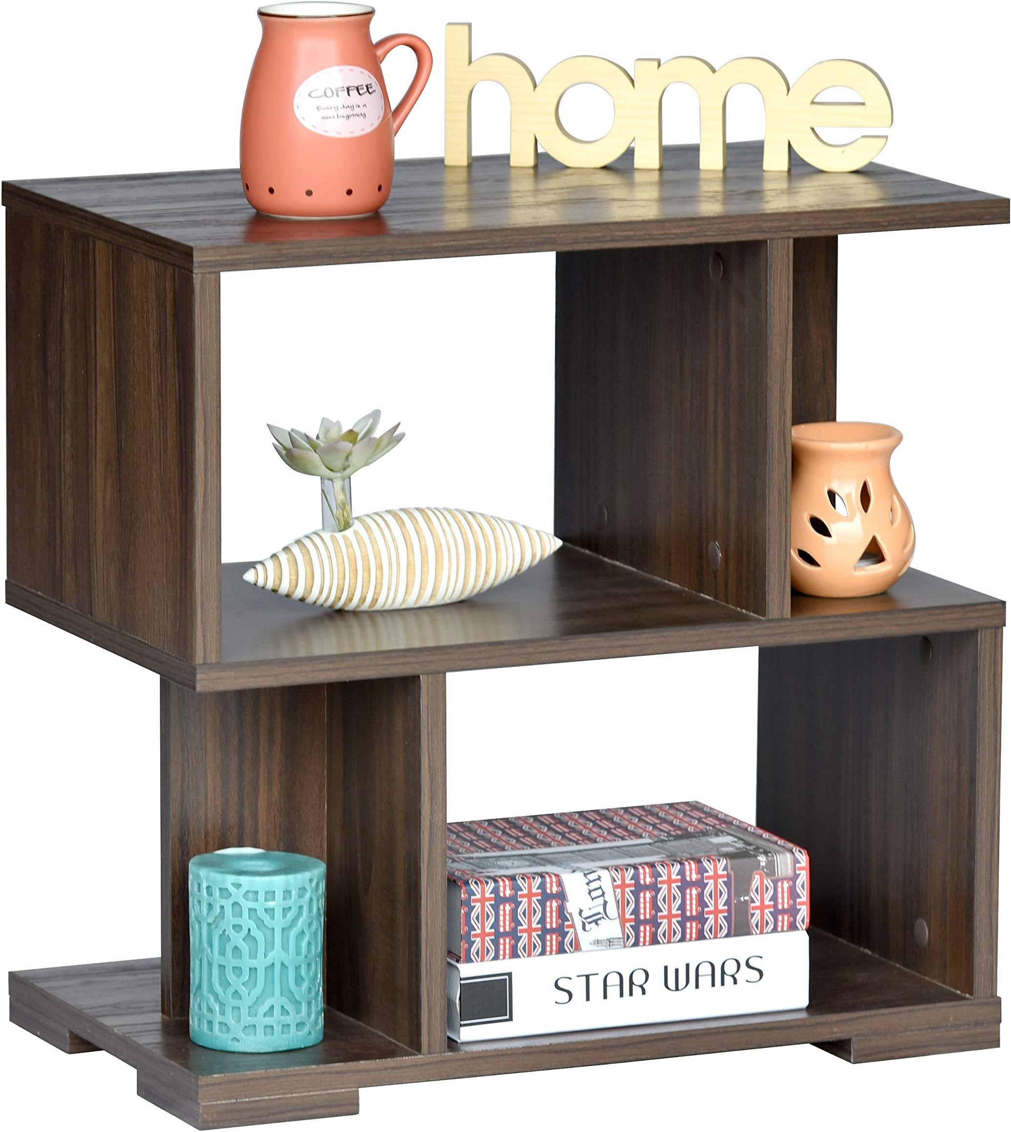 DeckUp Siena Engineered Wood Bed Side Table and End Table (Walnut, Matte Finish)
