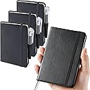 (3 Pack) Pocket Notebook Journal, Hardcover Small Mini Notebooks with Pens for Work, 3.7" x 5.7" A6 Notebook College Ruled with 100Gsm Premium Thick Lined Paper, Black Leather