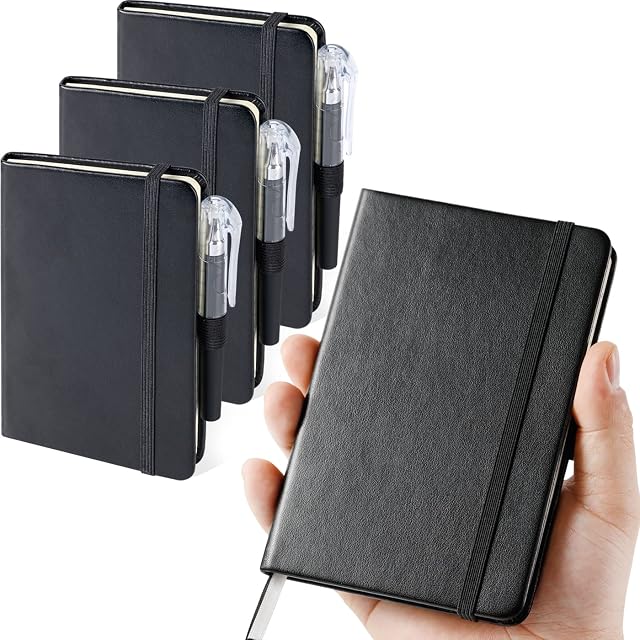3 Pack Pocket Notebook Journal Hardcover Small Mini Notebooks with Pens for Work 3 7 x 5 7