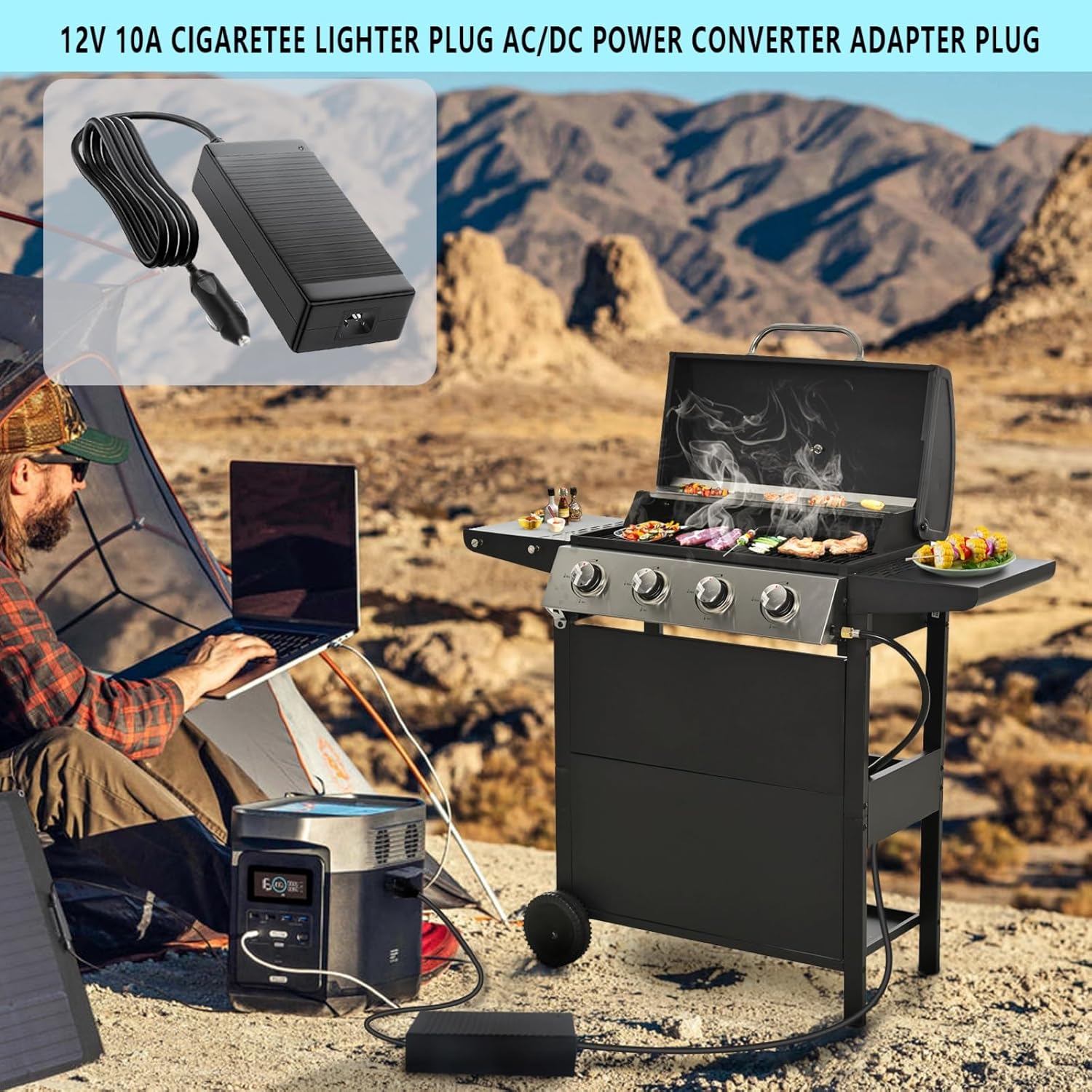 BBQ Cigarette Lighter Plug 12V 120W 10A Power Supply Converter Adapter Plug 10.8FT Extra Long Power Cord for GMG Green Mountain DB/JB Grills Davy Crockett P-1001 GMG-ADP10A Power Adapter