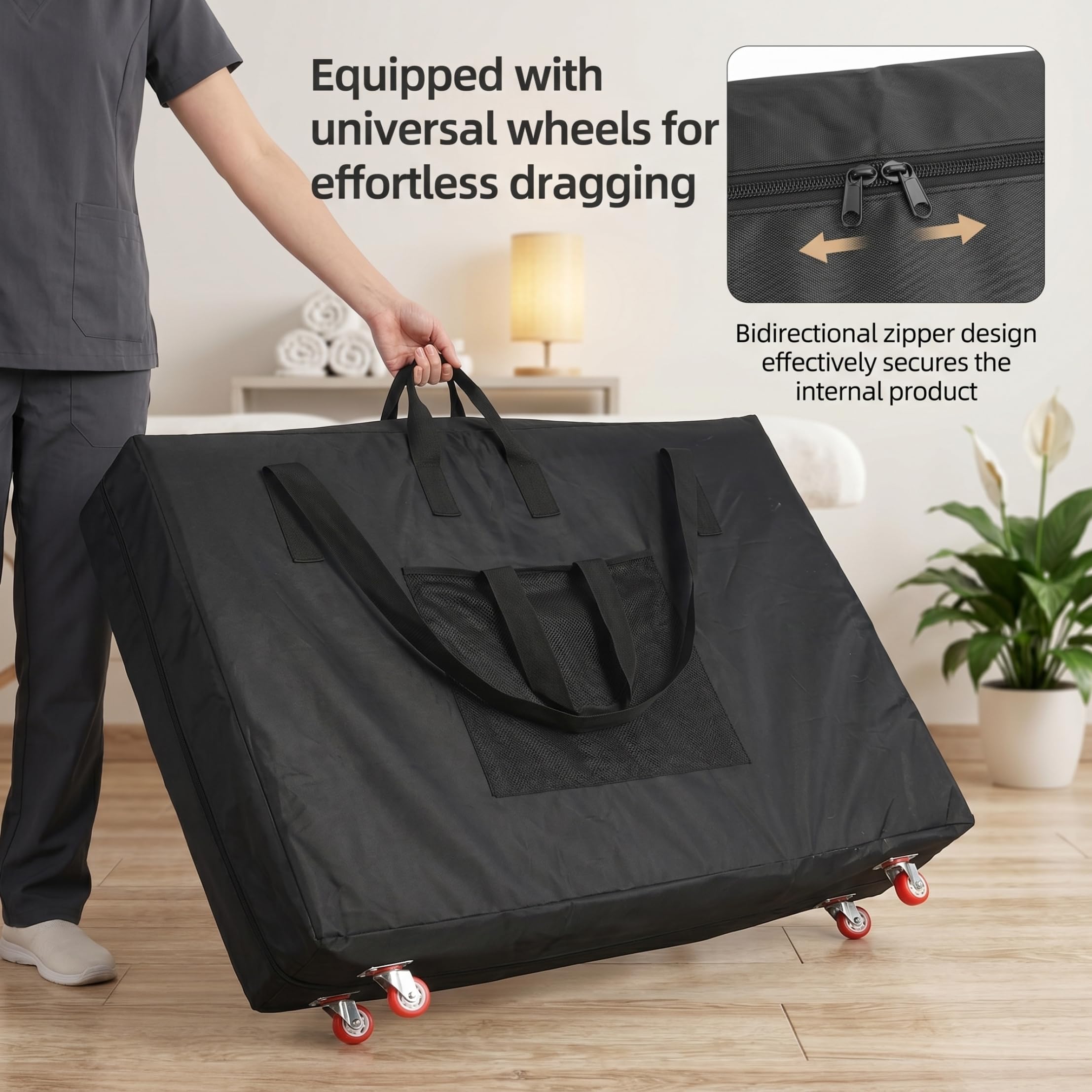 Custodia da trasporto per lettino da massaggio, Borsa per lettino da massaggio con ruote, Custodia da trasporto in tessuto Oxford impermeabile, Zaino/portatile per tavoli pieghevoli - Nero, 31, 50 pol