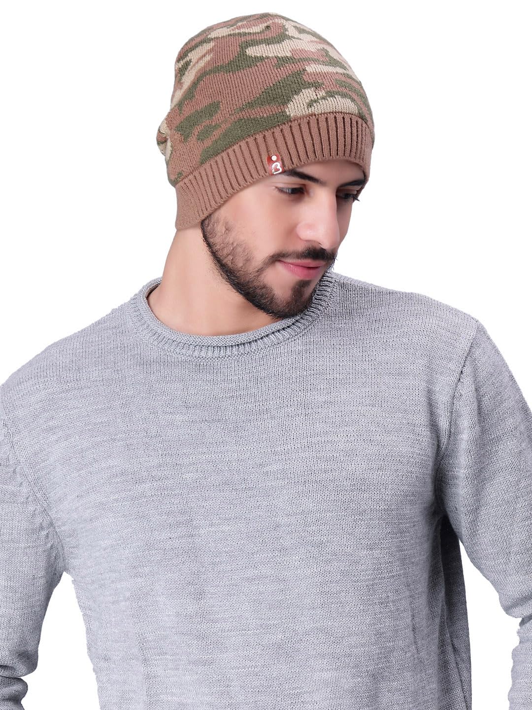 Men Woolen Knitted Warm Army Military Pattern Camo Beanie Cap, Thermal with Fur Lining-image-23