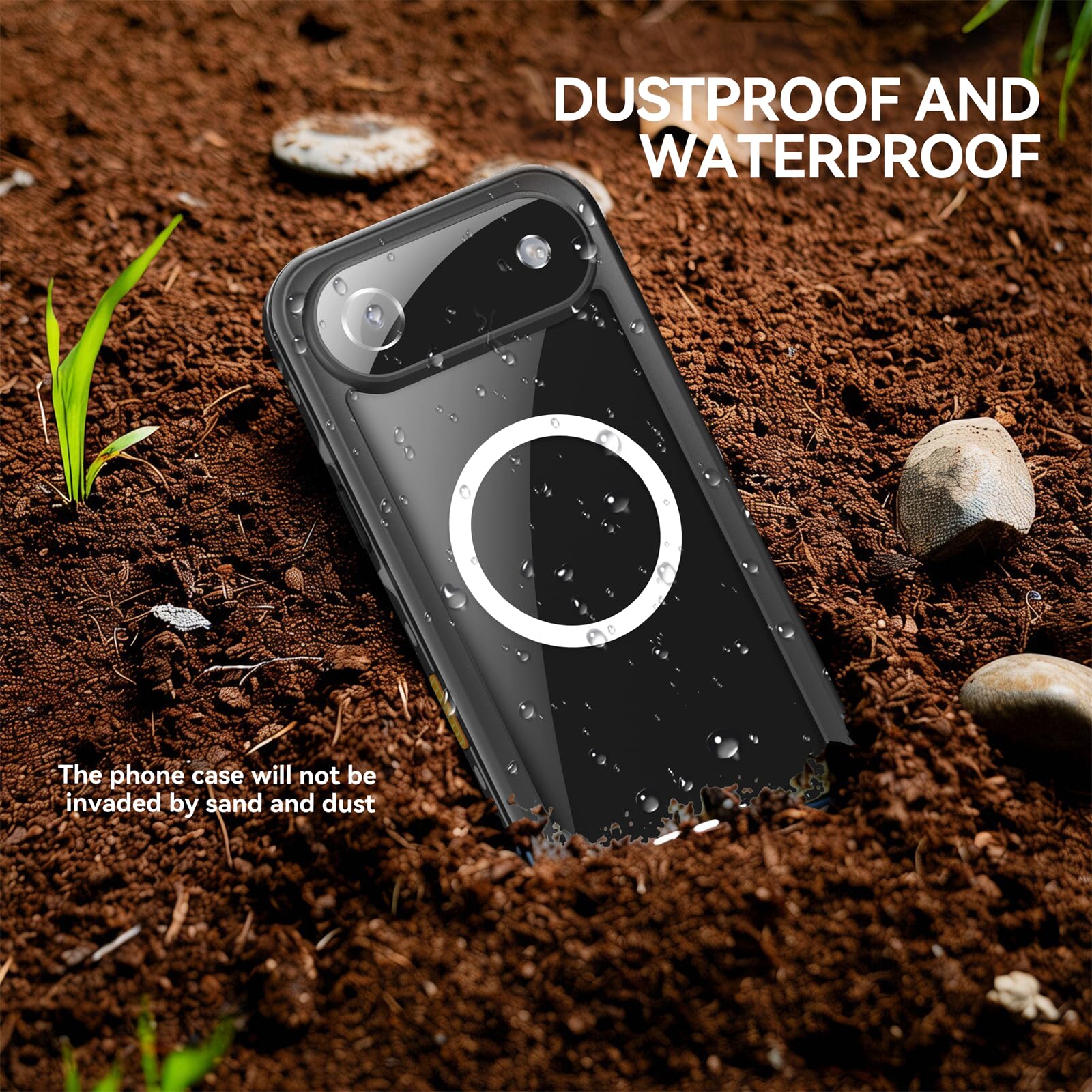 Wodoodporne etui do iPhone'a 17 Pro Max/17 Pro/17 Air/17, kompatybilne z MagSafe z certyfikatem IP68, podwodne, w pełni uszczelnione etui z wbudowaną osłoną ekranu (czarne, iPhone 17 Air)