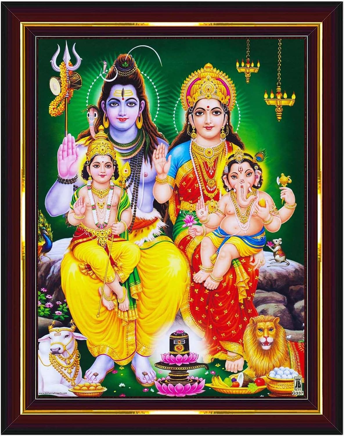 Pavan Photo Laminations Shiv Parivar Family Siva Parvati Lord Shiva Wall Painting Framed Home Decor (Wood,Acrylic,Brown,Small Size,6x8 Inch) B145S