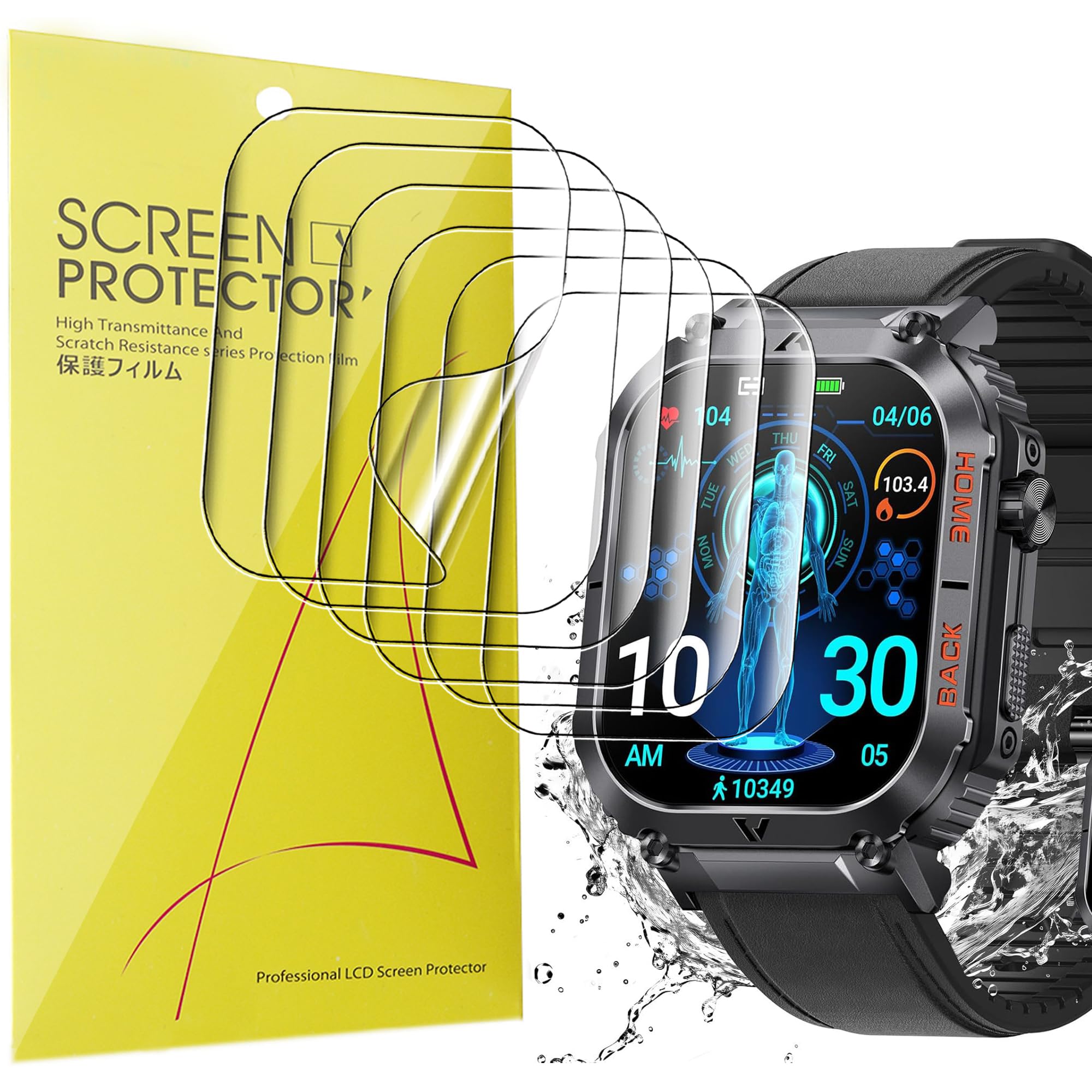 Blueshaweu Compatible for LaNikar EW5 Military Smart Watch Screen Protector, [6 Pack] Full Coverage TPU Clear Film Compatible for EIGIIS, JELLOO, LaNikar EW5 2.02 Inches Military Smart Watch (6 pack)