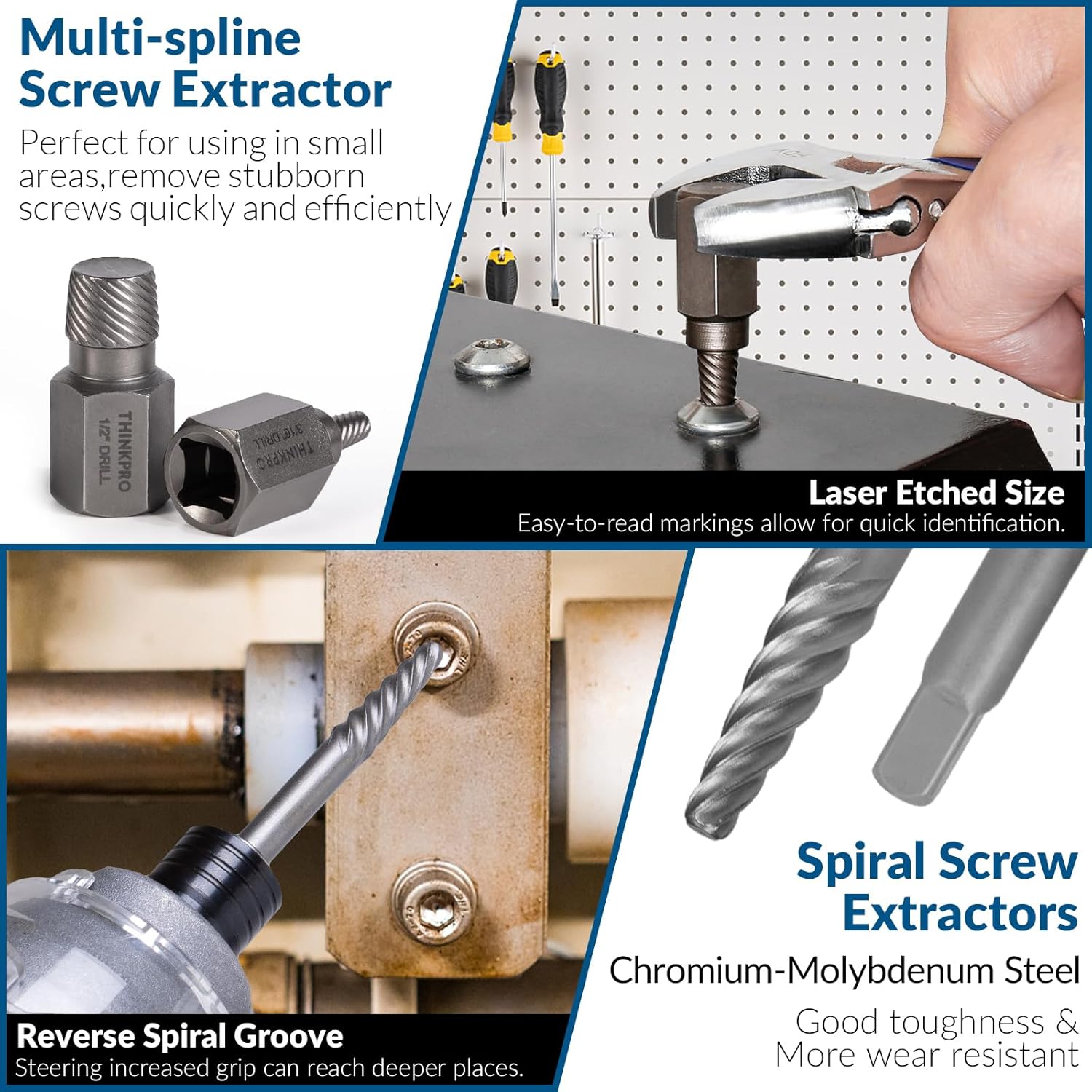 Screw & Bolt Extractor Set and Left Hand Drill Bit Kit,54 PCS Easy Out Stripped Screw Remover with Hex Adapter,Lug Nut Remover for Broken,Damaged,Rusted,Rounded-Off Studs.