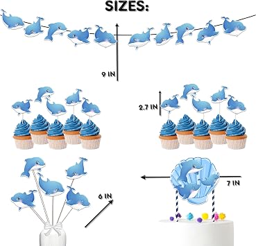 Dolphins Baby Shower and Birthday Party Supplies Set - Banner, Centerpieces, Cupcake Toppers, Cake Topper