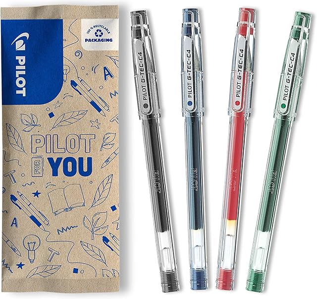 Pilot 0.4 mm C4 Gtec Gel Rollerball Tip - Black/Blue/Red/Green (Pack of 4)