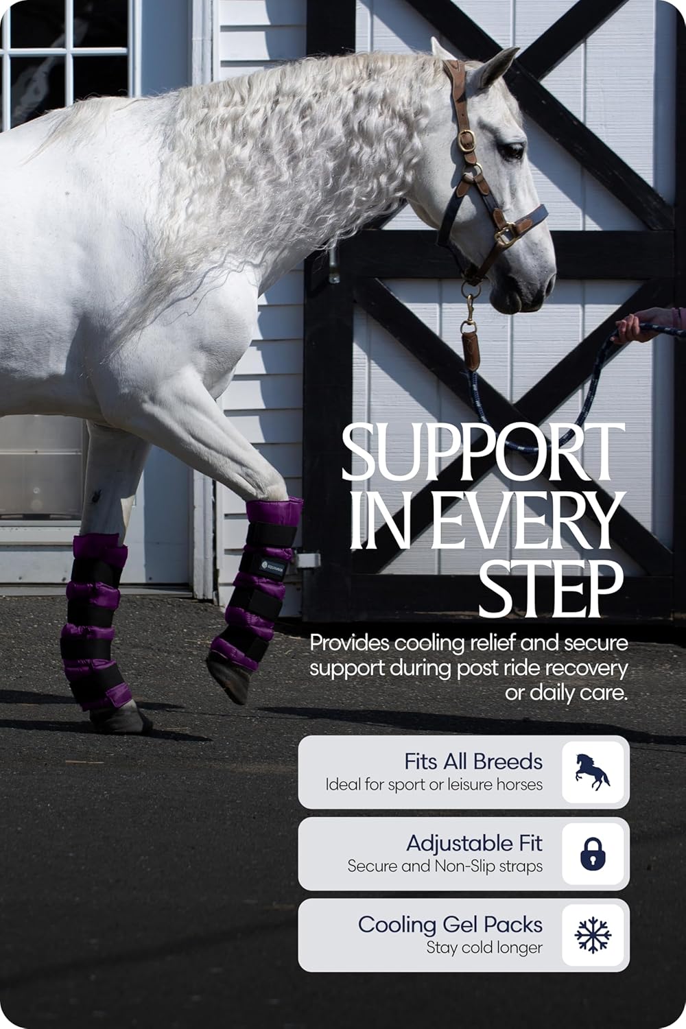 Equinavia Cool Relief Therapy Ice Boots Leg Wraps Pair for Horses, Gel Pack with Adjustable Straps | 16.5" x 15.5" with Storage Bag - Purple - Pair - One Size