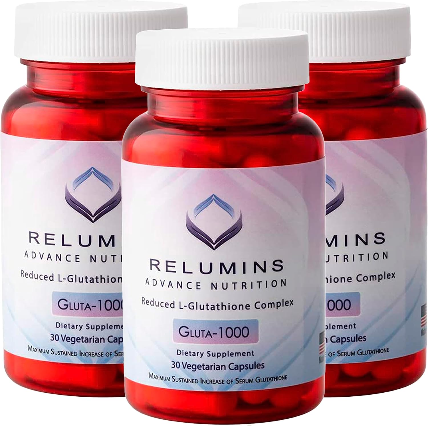 Relumins L Glutathione Supplement Complex - Reducerad Glutathione 1000 mg Complex med Alpha Lipoic Acid & Rose Hips Glutathione Capsules f&ouml;r n&auml;rad, mjukare och ljusare hud, 30 kepsar x 3 flaskor