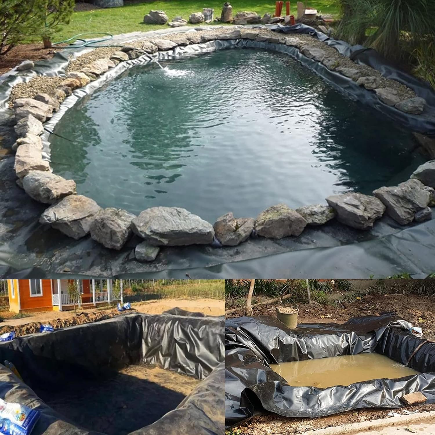 20 Mil Pond Liner, Pond Skins for Fish Ponds Stream Fountain Water Garden, Easy Cutting Underlayment Pond Liners,Black (Size : 1x2m/3.28x6.56ft)