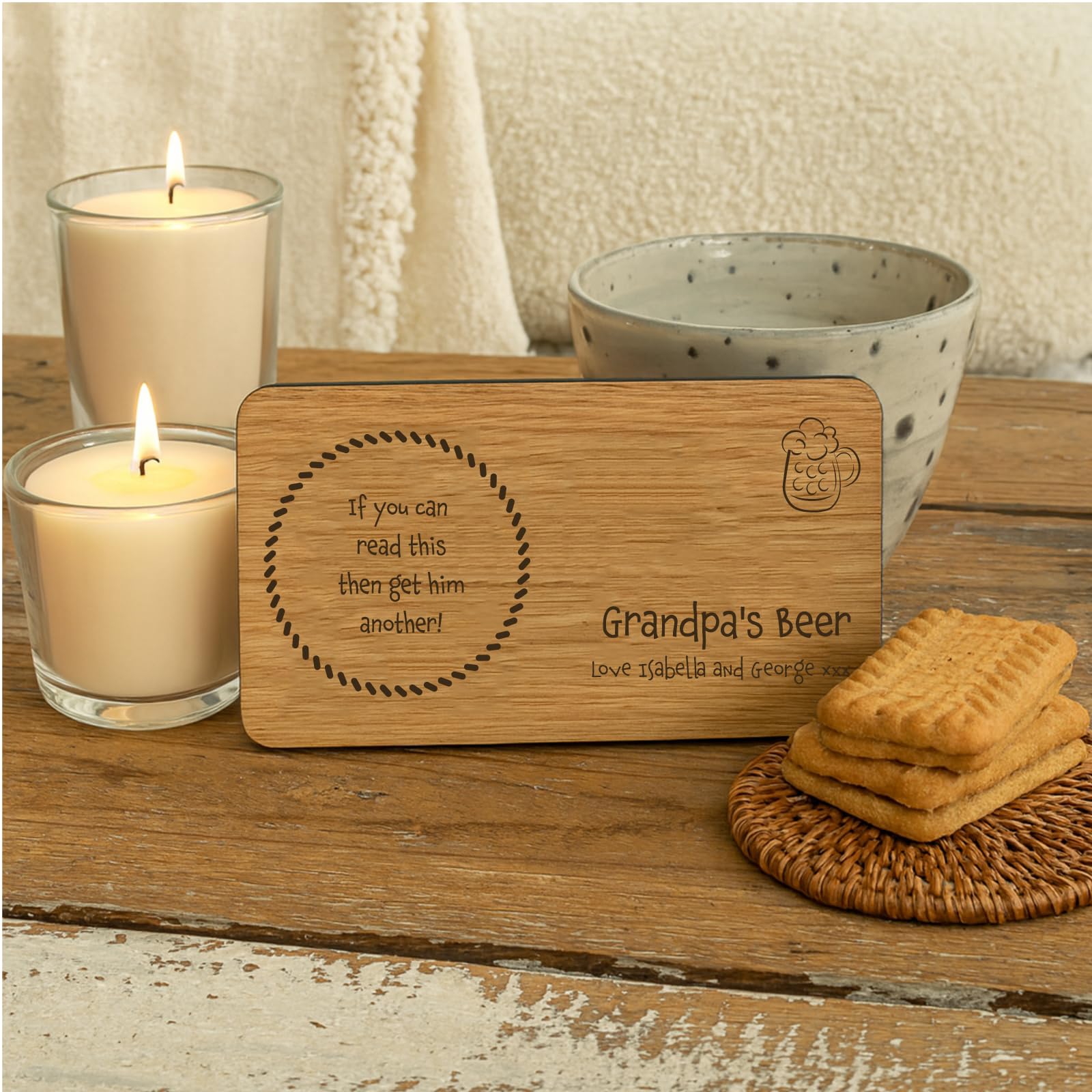 Luck and Luck Personalised Beer Tray Coaster Gift, Whiskey Lovers Coaster, Wooden Keepsake Gift For Him, Wood Coaster, Drinks Gift For Dad Grandad