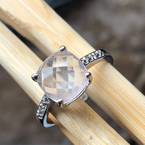 Miniatura 8 de Natural 1.5ct Pink Rose Quartz, White Topaz 925 Sterling Silver Engagement Ring Size 5, 6, 7, 8, 9