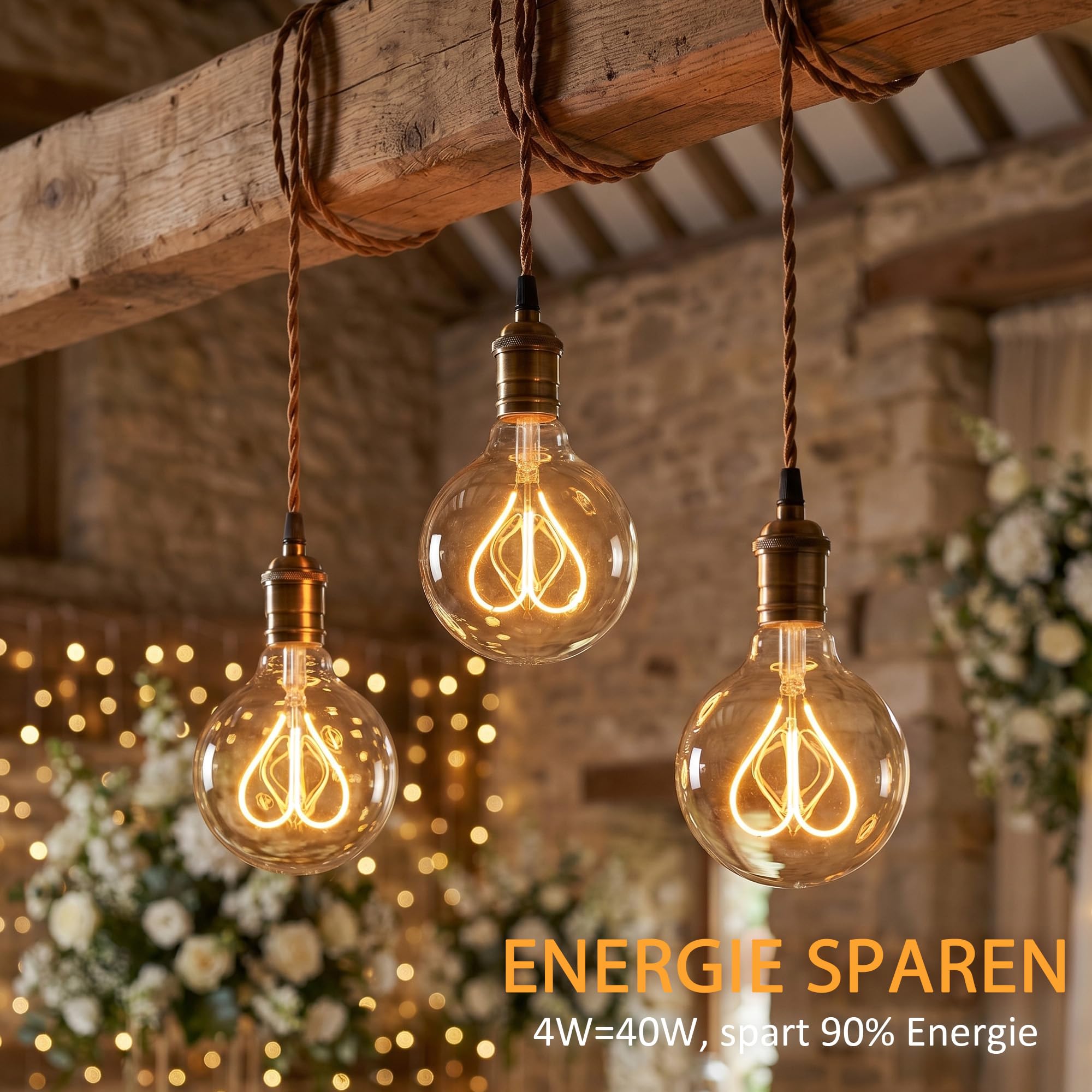 Glühbirne E27 LED Vintage 4W Dimmbar mit Herzförmiges Filament - 6 Stück | Edison Vintage Glühbirne E27 Warmweiß Retro Dekorative Bernstein Glas für Nostalgie und Retro Beleuchtung im Haus Café Bar
