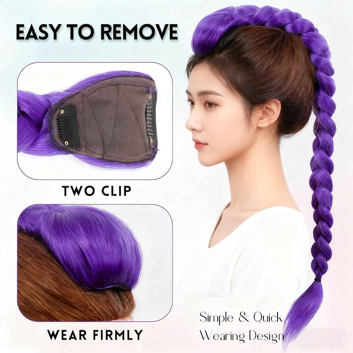 26-inch Long Purple Braided Ponytail Wig—Stunning for Parties and Cosplay Looks! Made with soft fibers and delicate braids for comfortable wear