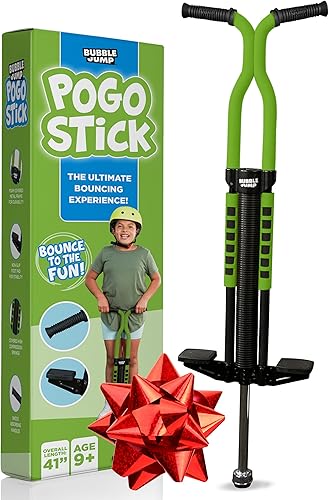 BUBBLE JUMP Pogo Stick para niños de 10 años en adelante, color verde, para niños, niñas, adolescentes y adultos, de 80 a 160 libras, mango de goma
