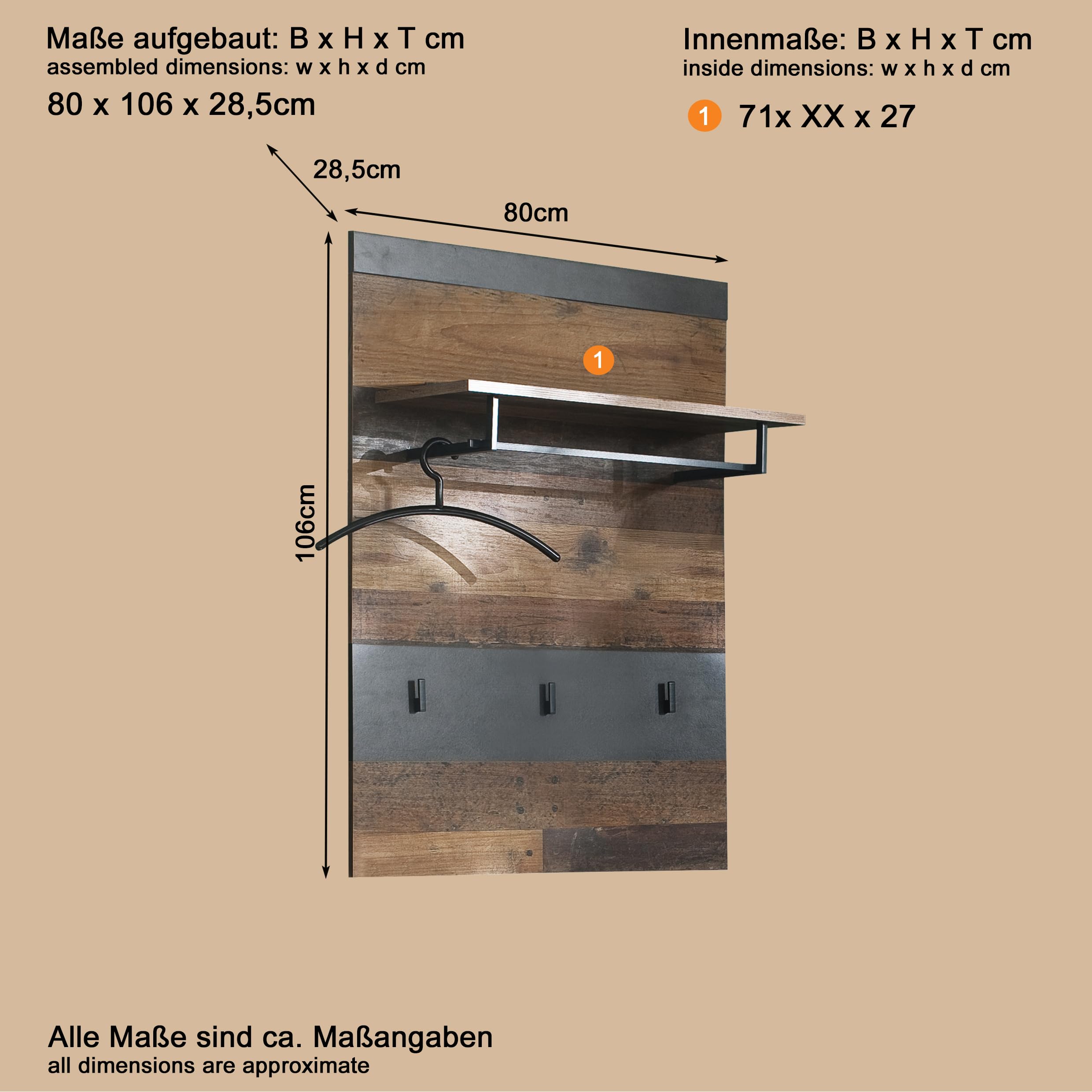 trendteam smart living IndyGD:Ko.GraphitGrauMatera-Old Wood NB, GD-Paneel Arredamenti, Taglia unica