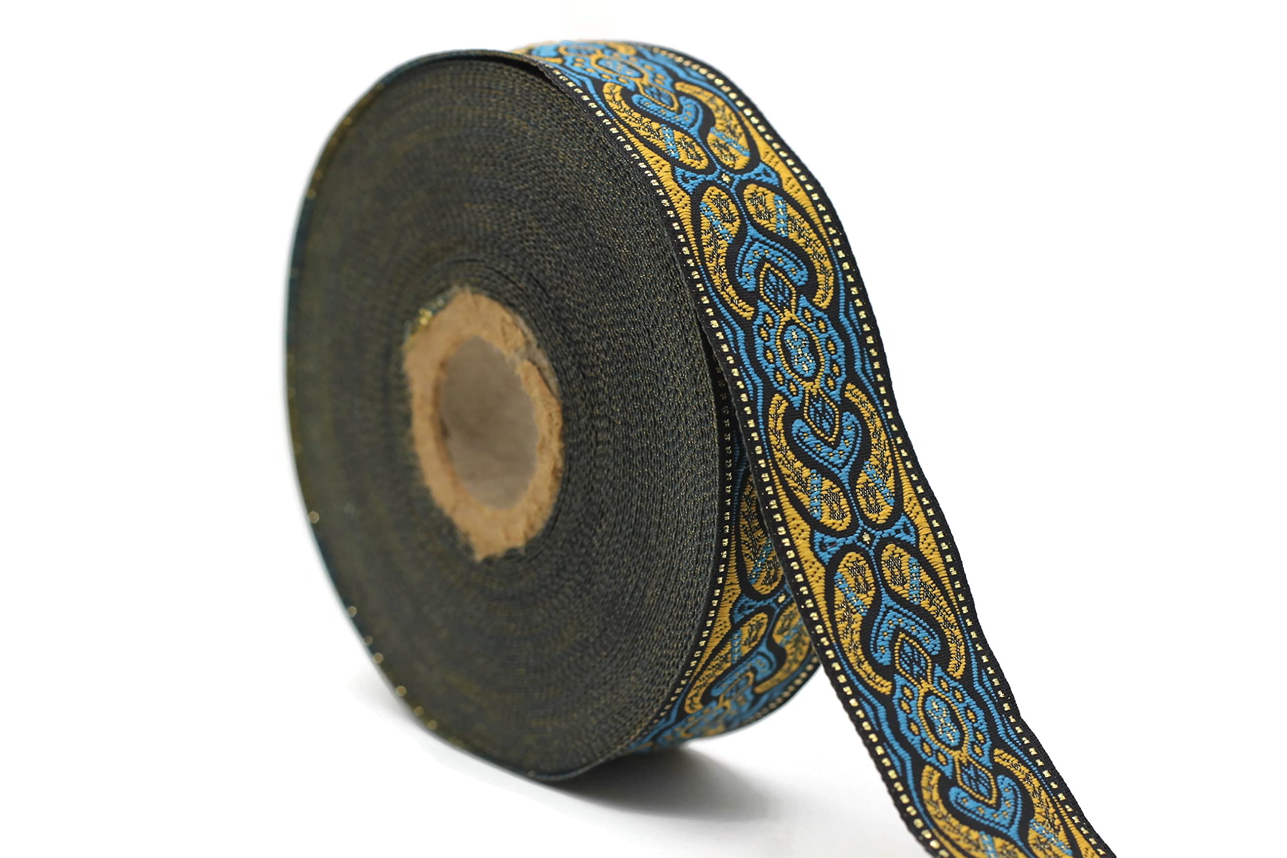 Nastro Jacquard 10 Metri, Larghezza 2,5 Cm, Colore Azzurro E Arancione, Motivi Hippie Boho, Per Cucito, Artigianato, Decorazioni E Accessori - 2
