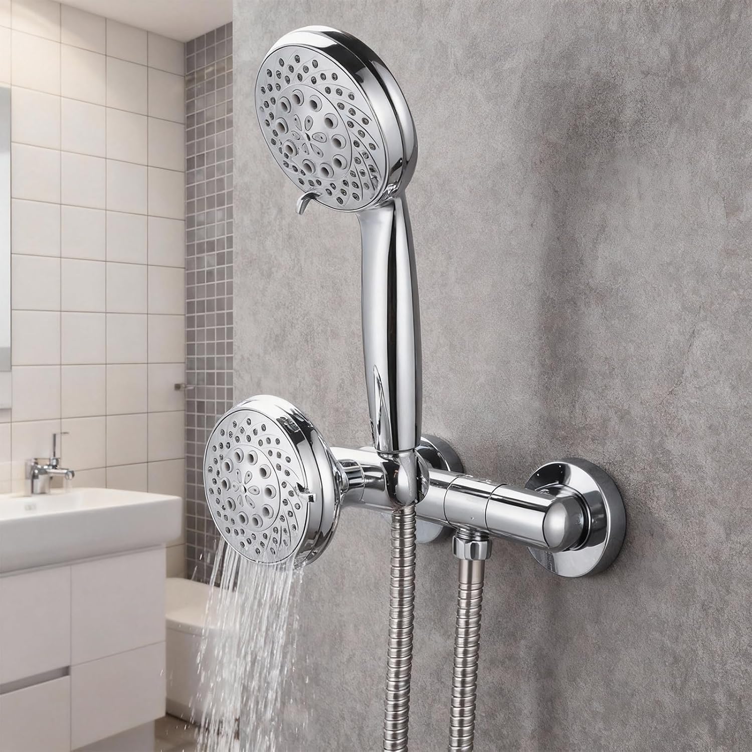 5 Mode High Pressure Shower Combo with Handheld and Fixed Shower,Stainless Steel Hose,Adjustable Bracket,Suitable for Cleaning Tub,Corner,Tile & Pets in Bathroom
