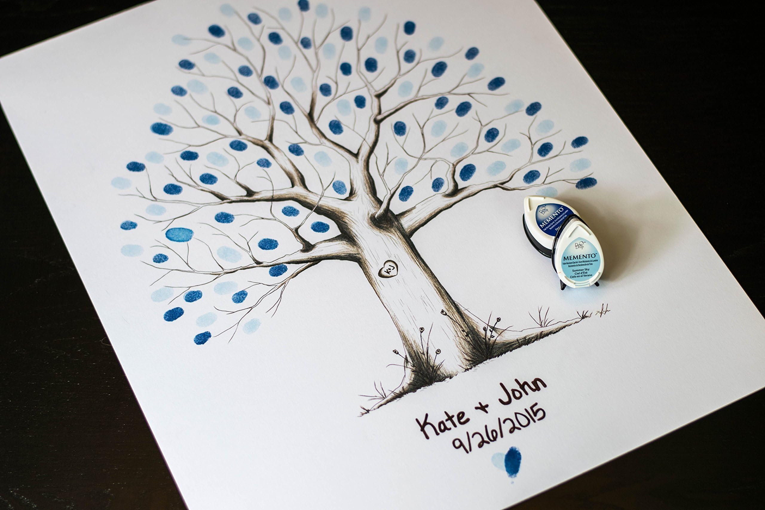 Fingerprint Tree custom wedding guestbook - Original thumbprint guest book alternative (Medium Size Monochrome) includes 2 ink pads!!