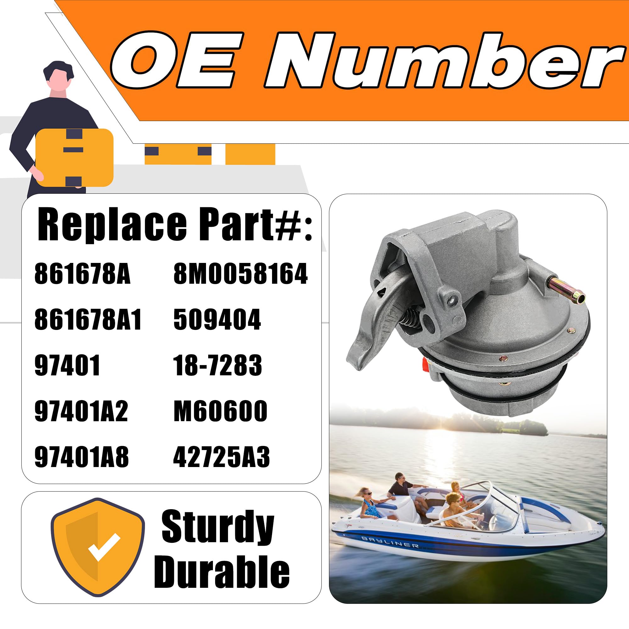 Pompe à Carburant Mécanique Marine 97401 - Pour Moteurs Mercruiser 5.0L (305) Et 5.7L (350) - Neuf